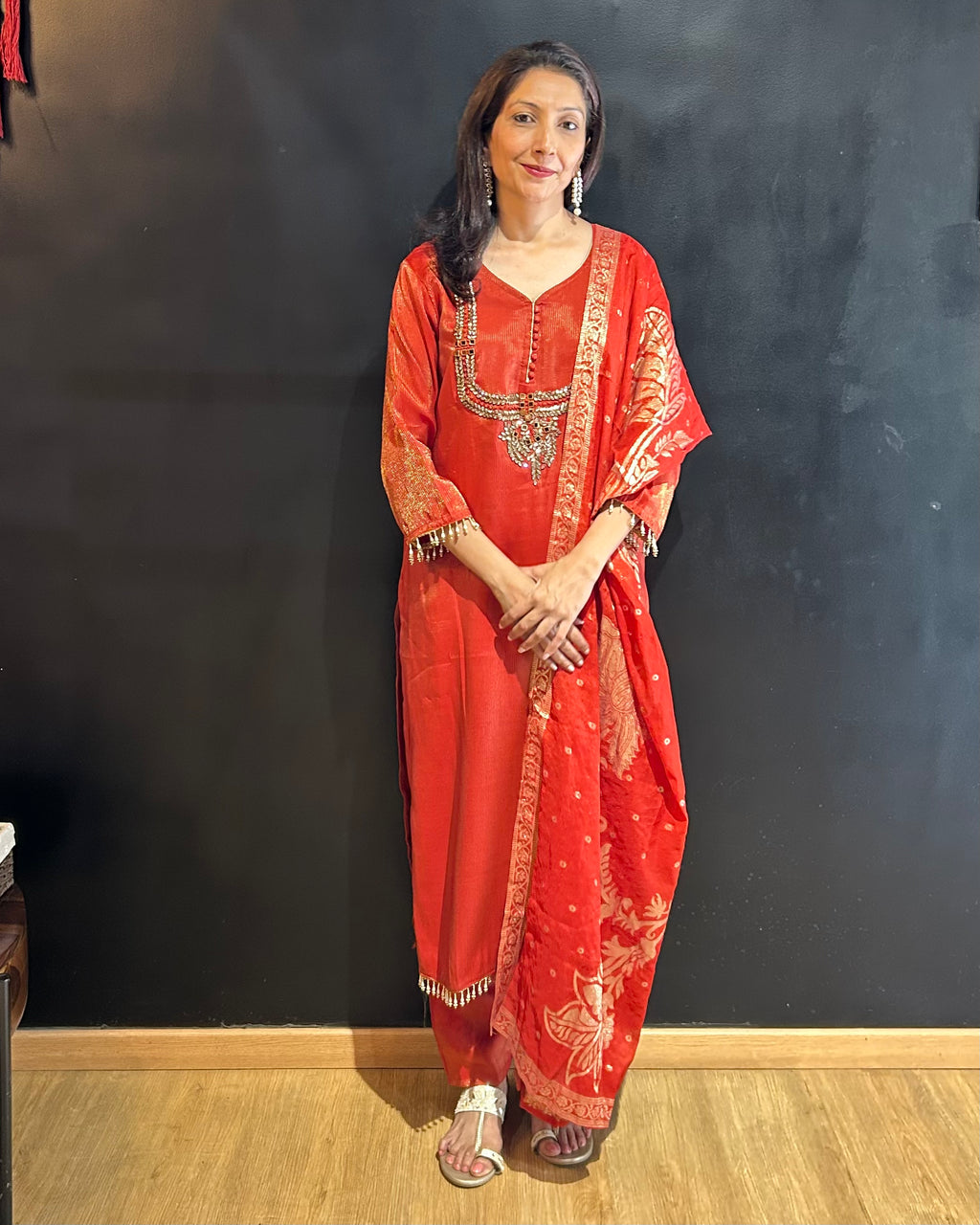 Orange Tissue Silk Kurta Set