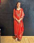 Orange Tissue Silk Kurta Set