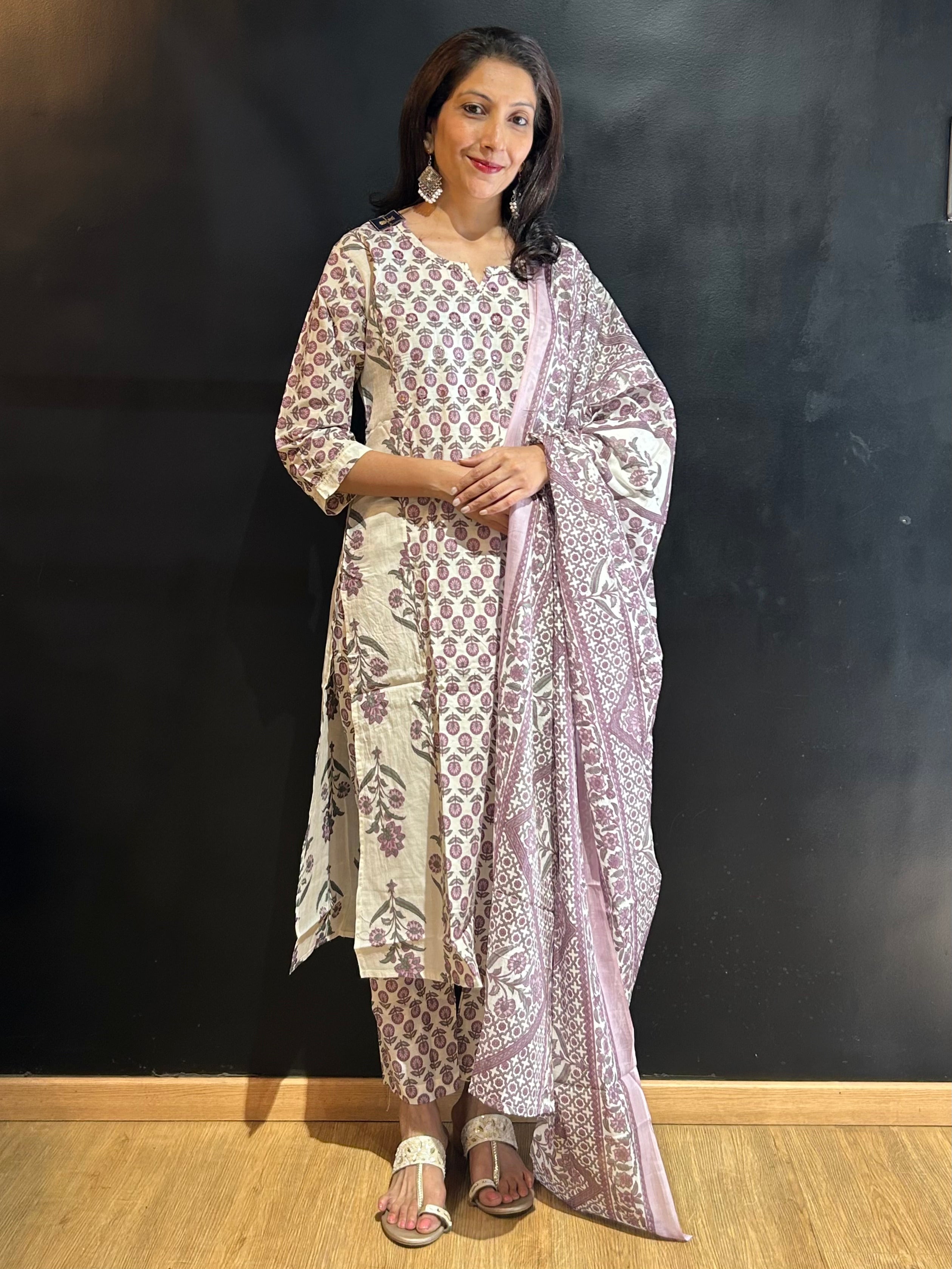 Purple Cotton Kurta Set