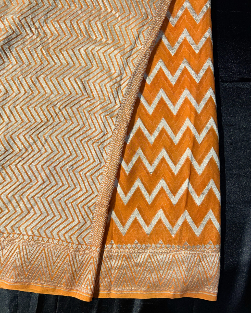 Khaddi Georgette Tangerine Orange  Sarees