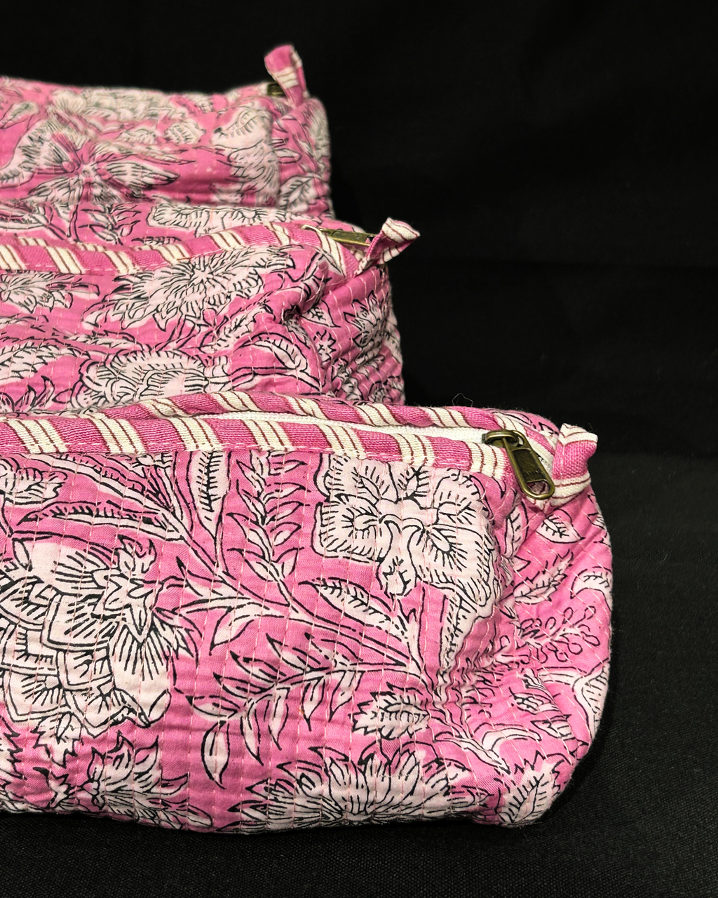 Pink Quilled Cotton Pouch
