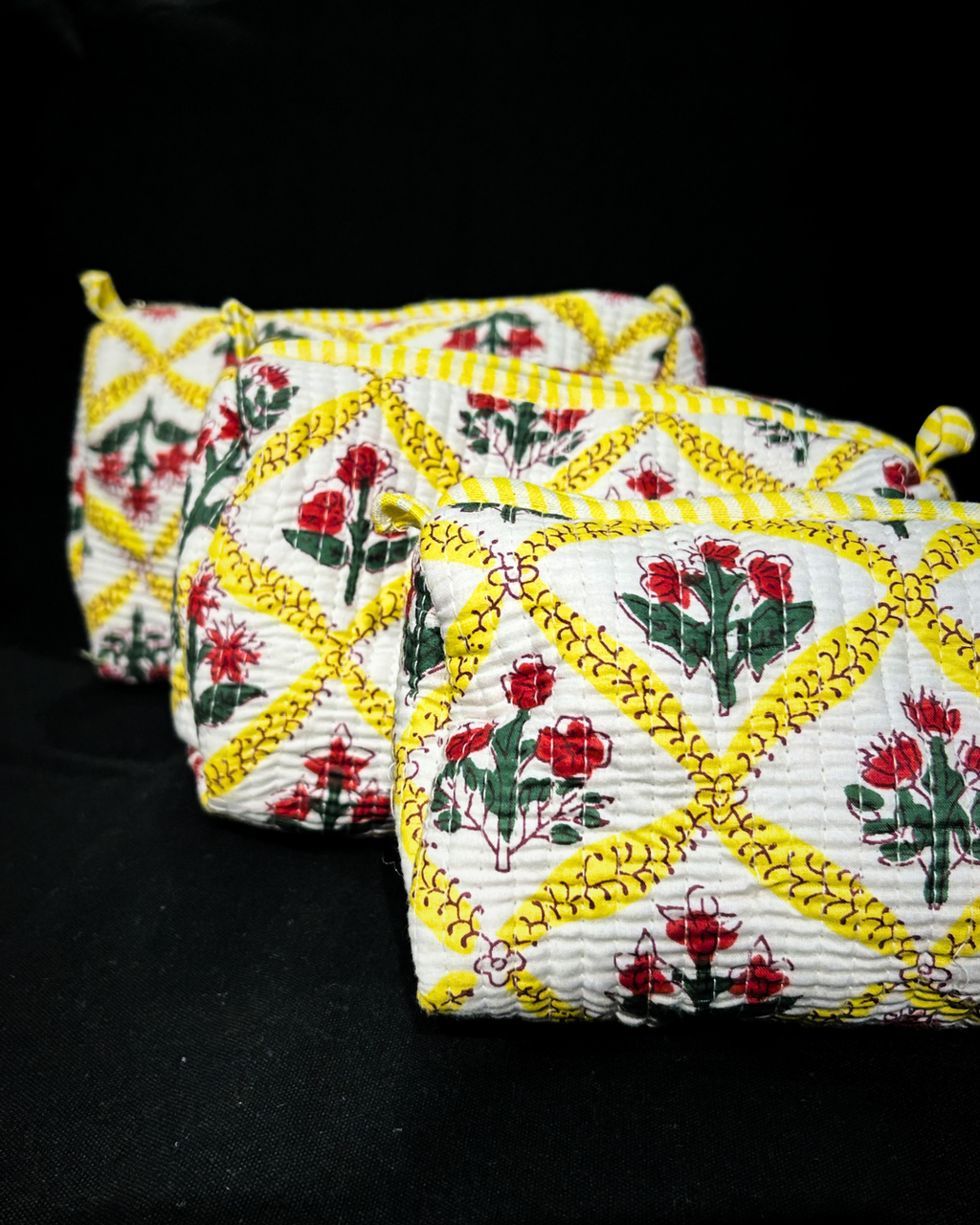 Bright Yellow Quilled Cotton Pouch