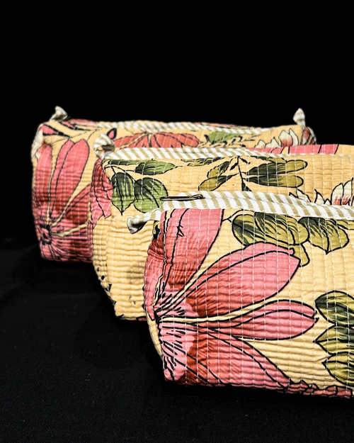 Beige Quilled Cotton Pouch