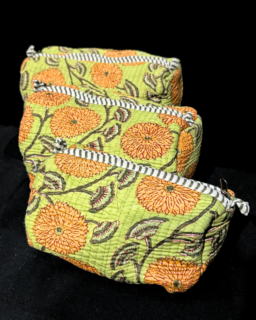 Green Quilled Cotton Pouch