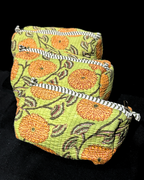 Green Quilled Cotton Pouch