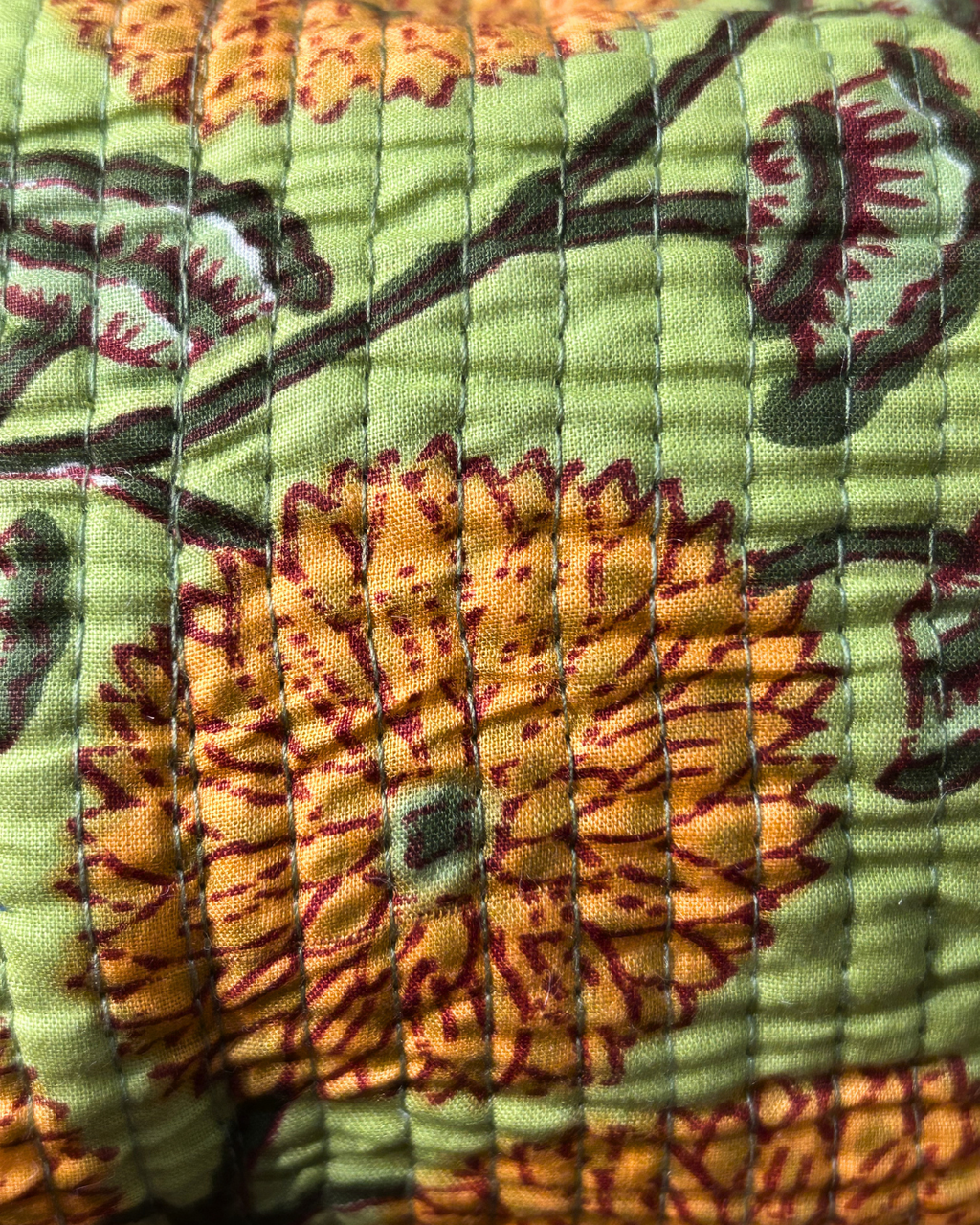Green Quilled Cotton Pouch