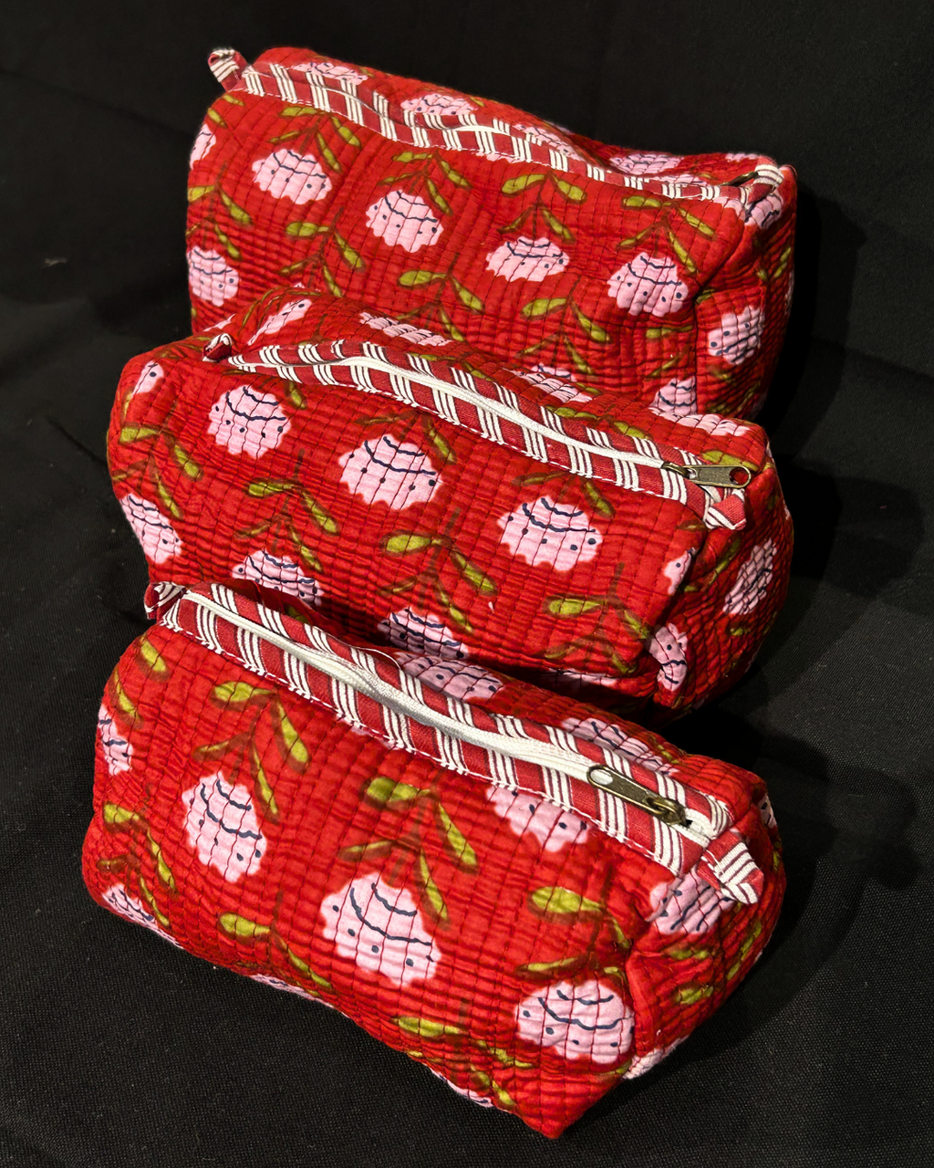 Red Quilled Cotton Pouch