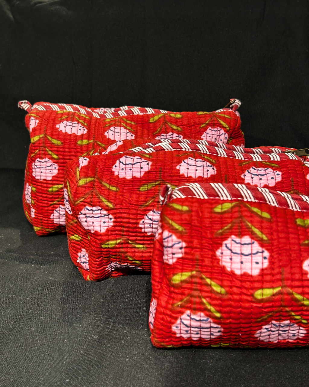 Red Quilled Cotton Pouch