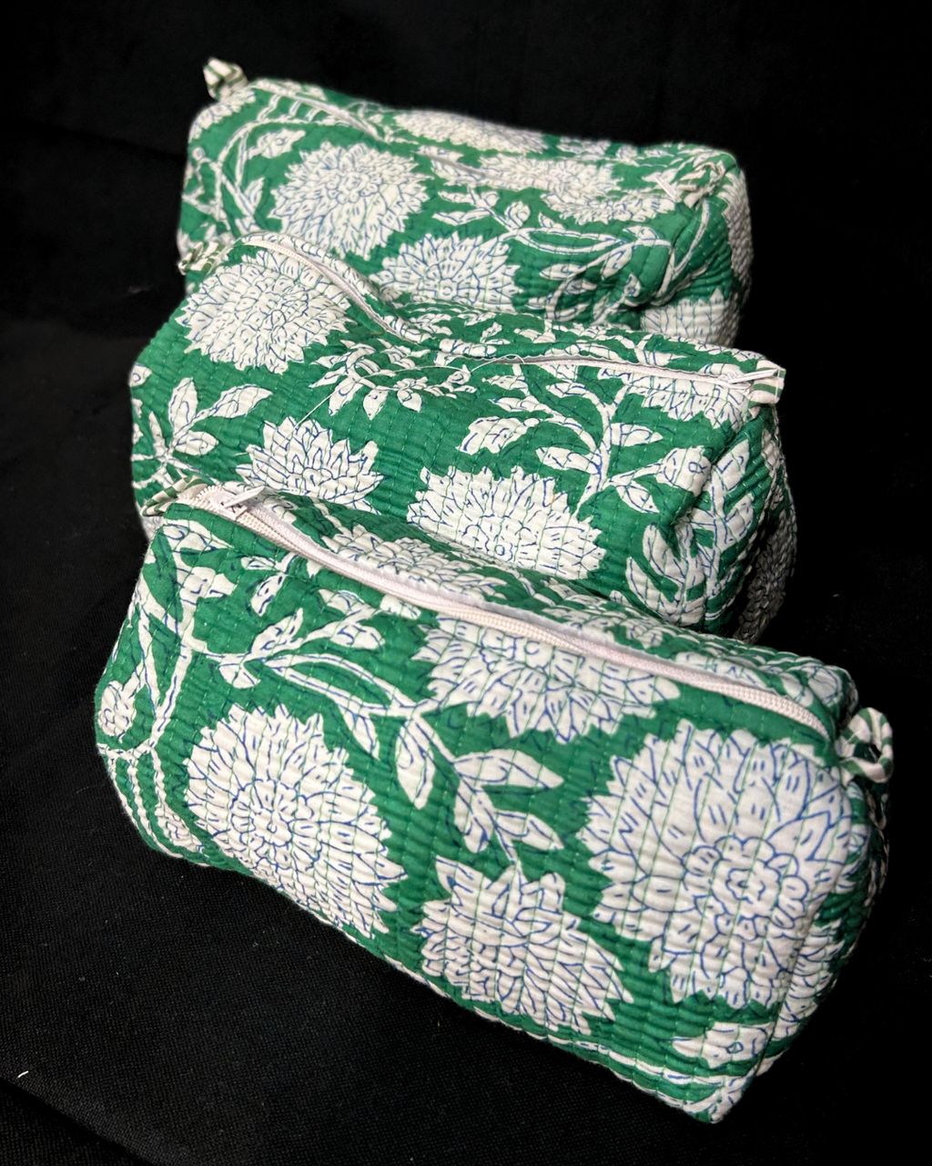 Green Quilled Cotton Pouch