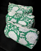Green Quilled Cotton Pouch