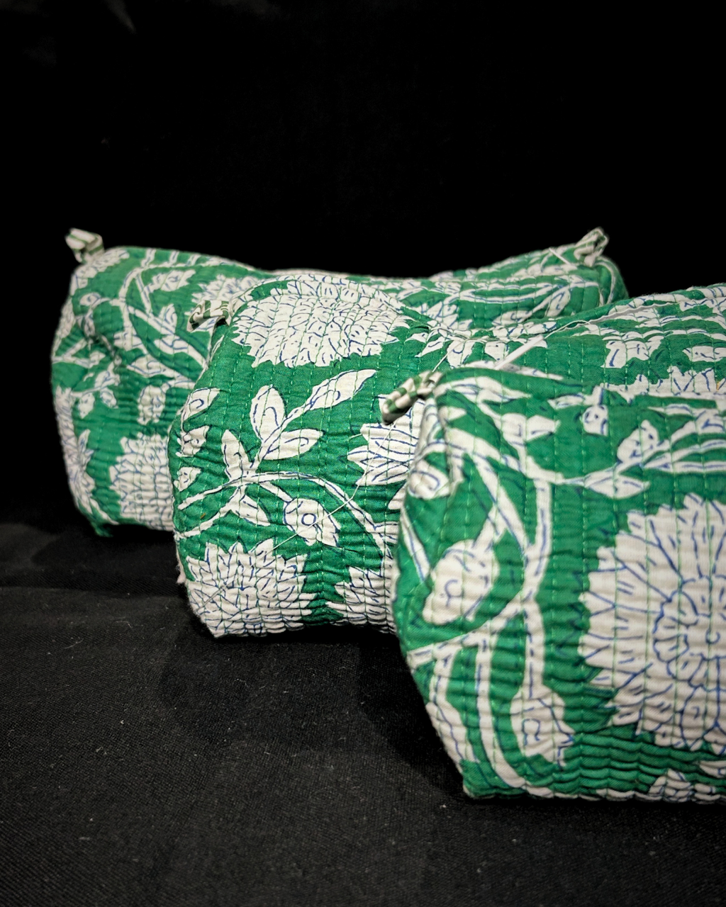 Green Quilled Cotton Pouch