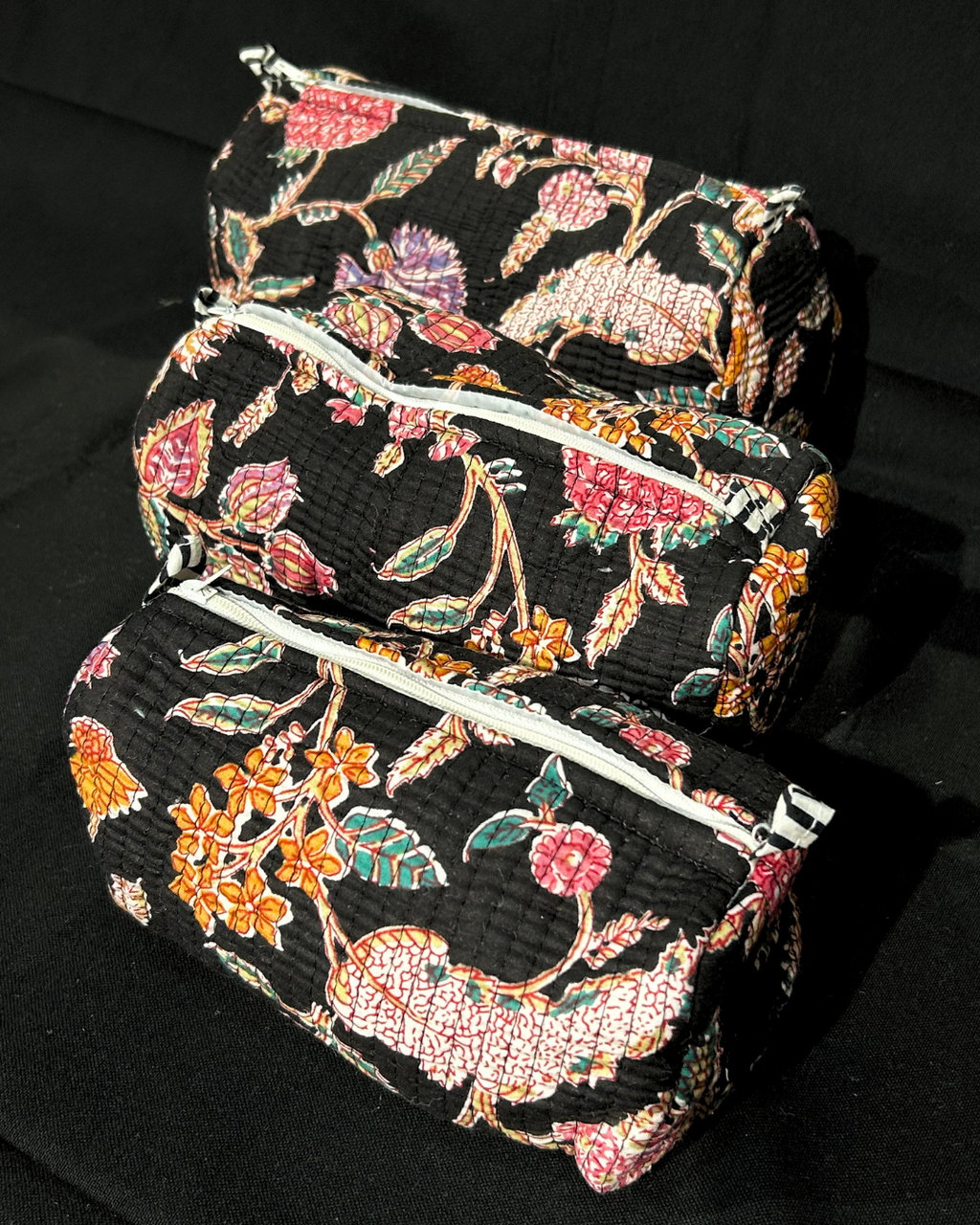 Black Quilled Cotton Pouch