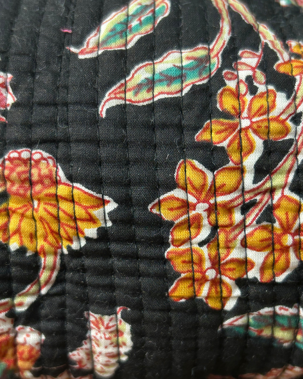 Black Quilled Cotton Pouch