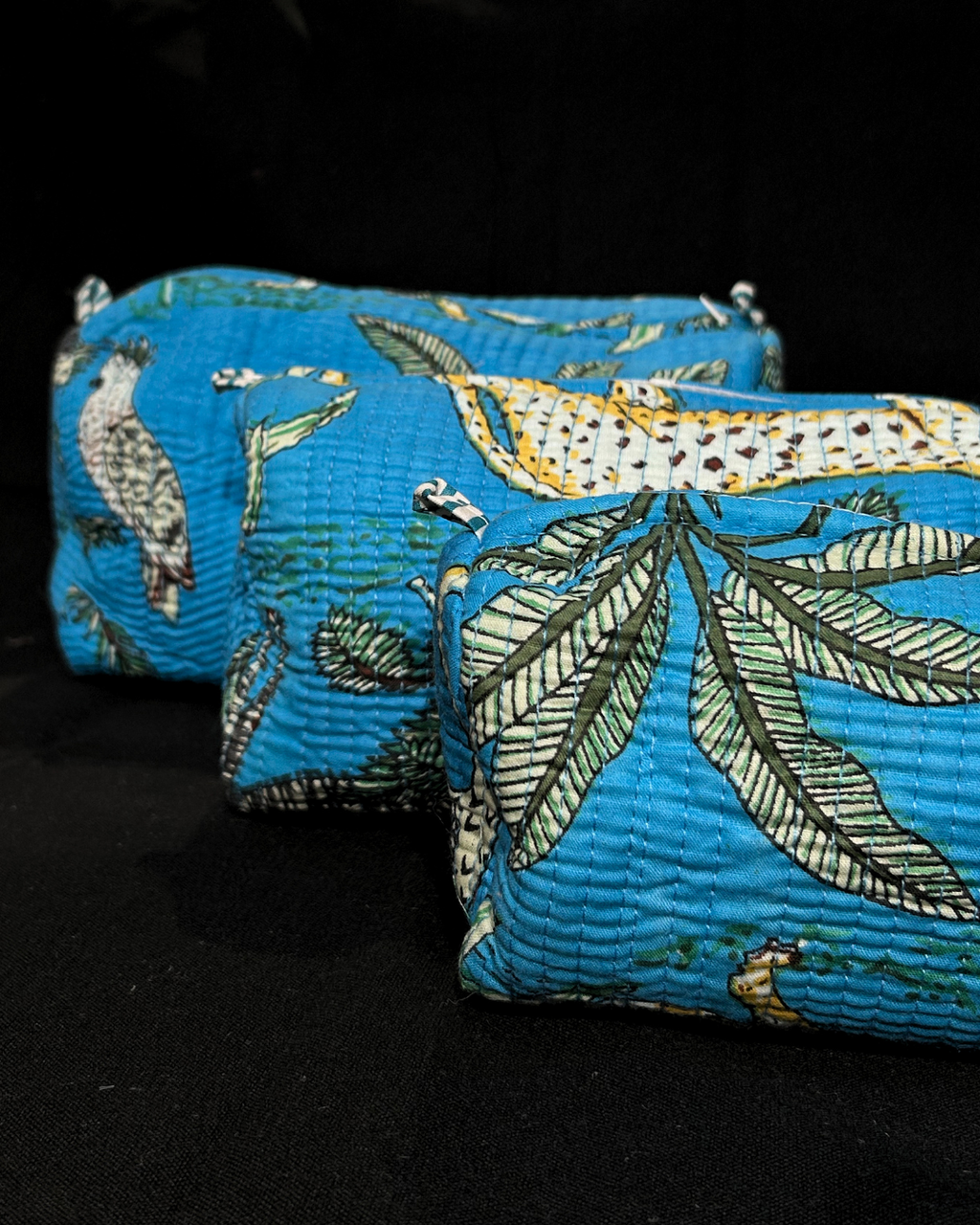 Blue Quilled Cotton Pouch