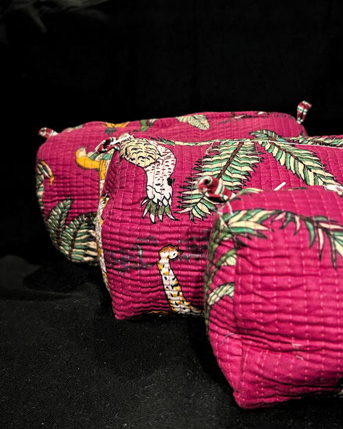 Bright Pink Quilled Cotton Pouch