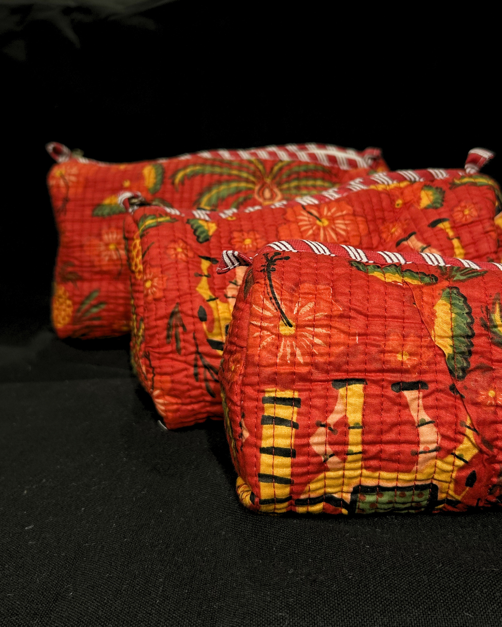Red Quilled Cotton Pouch