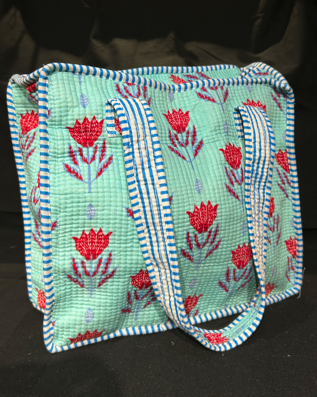 Cyan Quilled Tote Bag