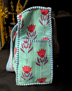 Cyan Quilled Tote Bag
