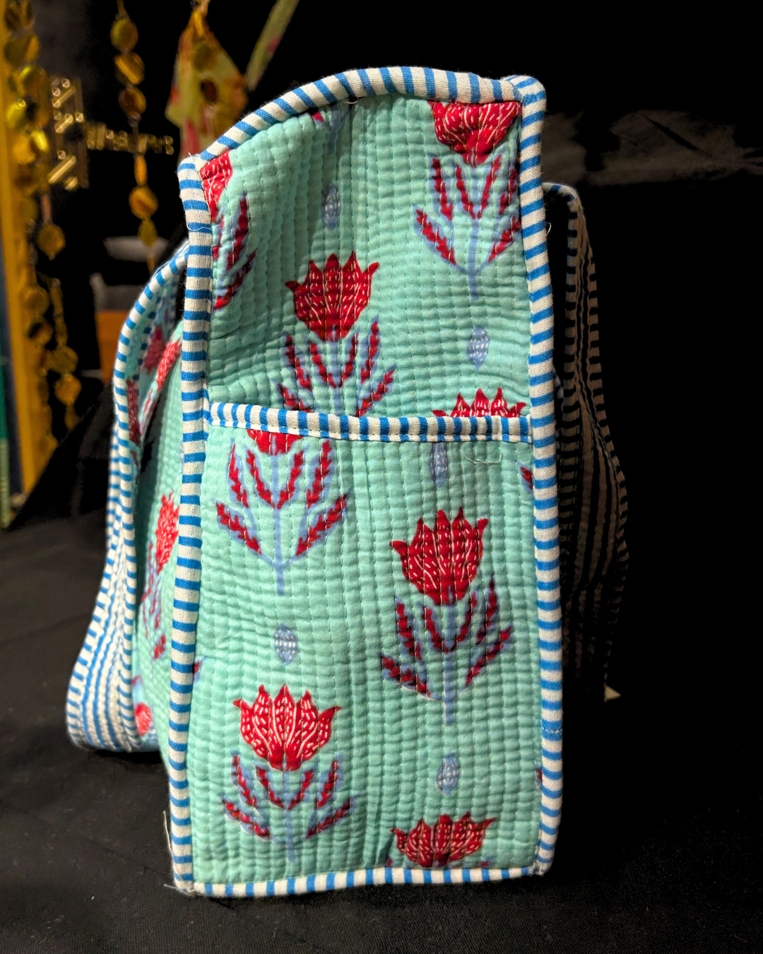 Cyan Quilled Tote Bag