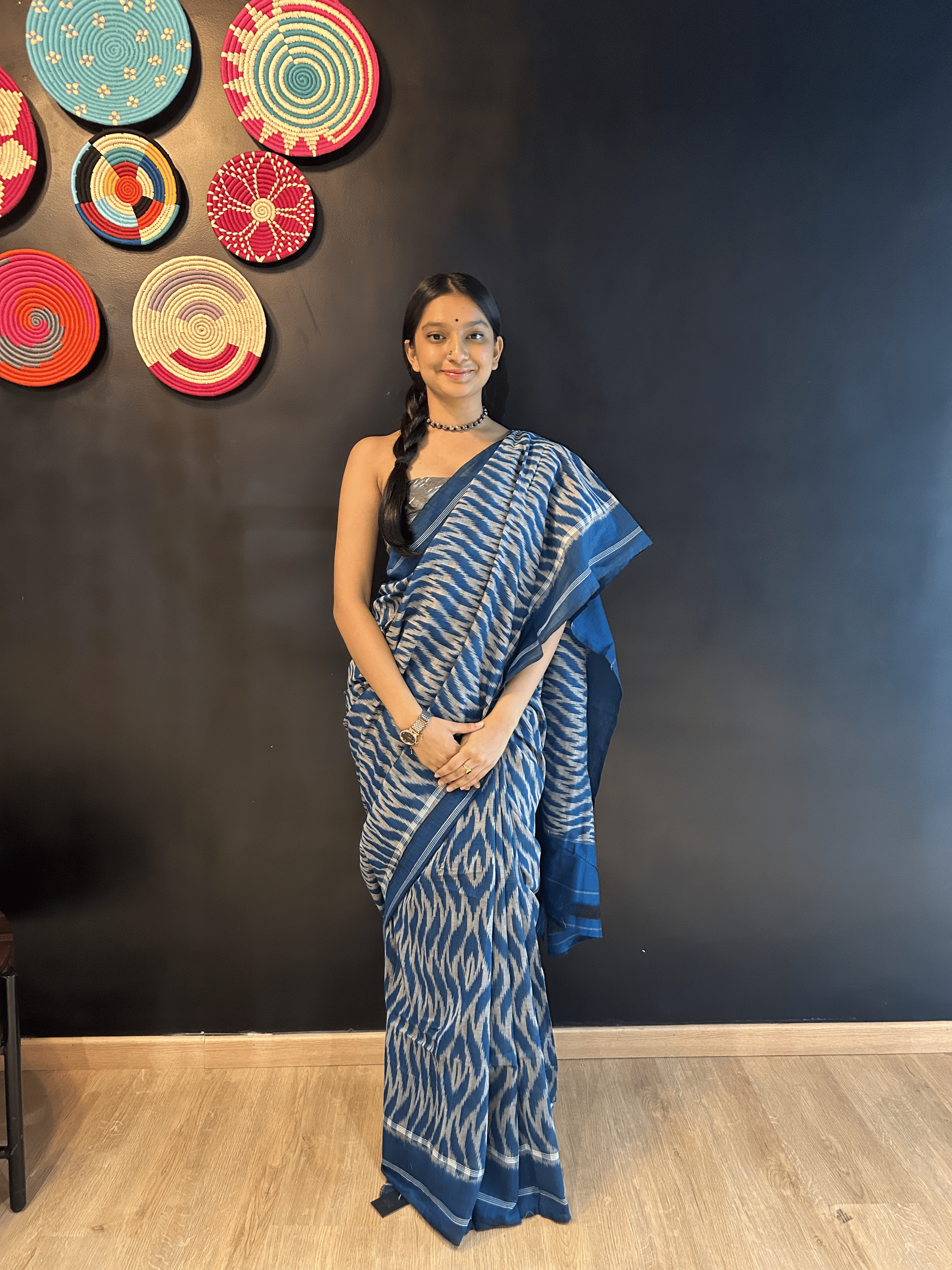 Ikkat Cotton Indigo Blue Saree