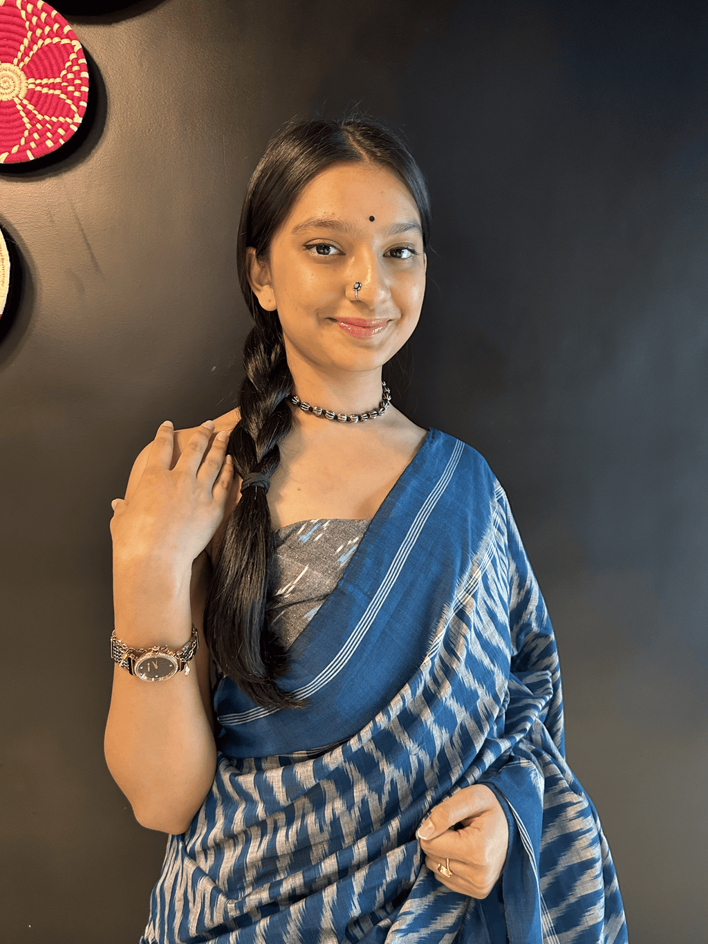 Ikkat Cotton Indigo Blue Saree