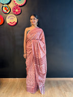 Ikkat Cotton Blush Pink Saree