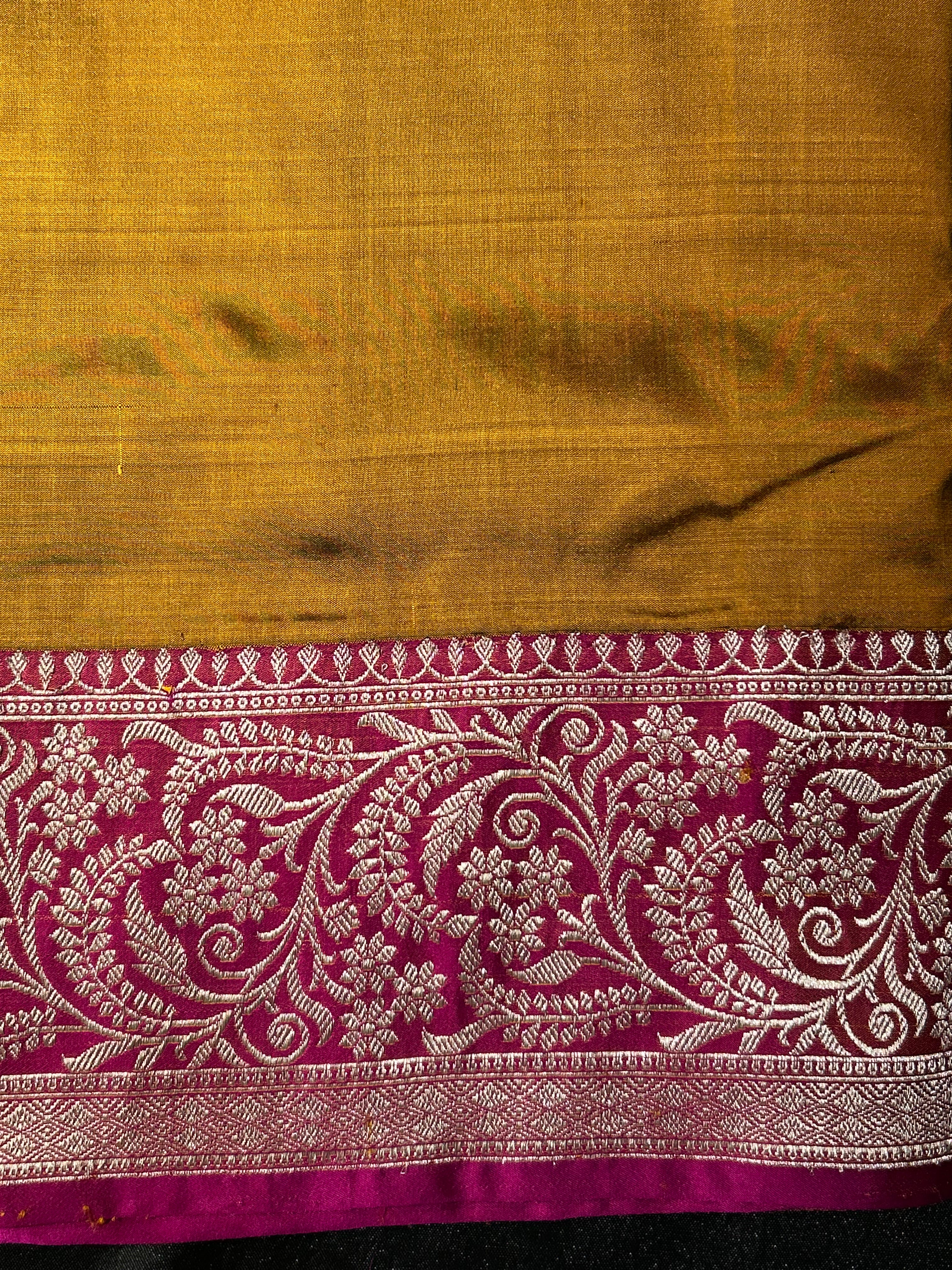Mustard & Rani Pink Pure Banarasi Katan Silk