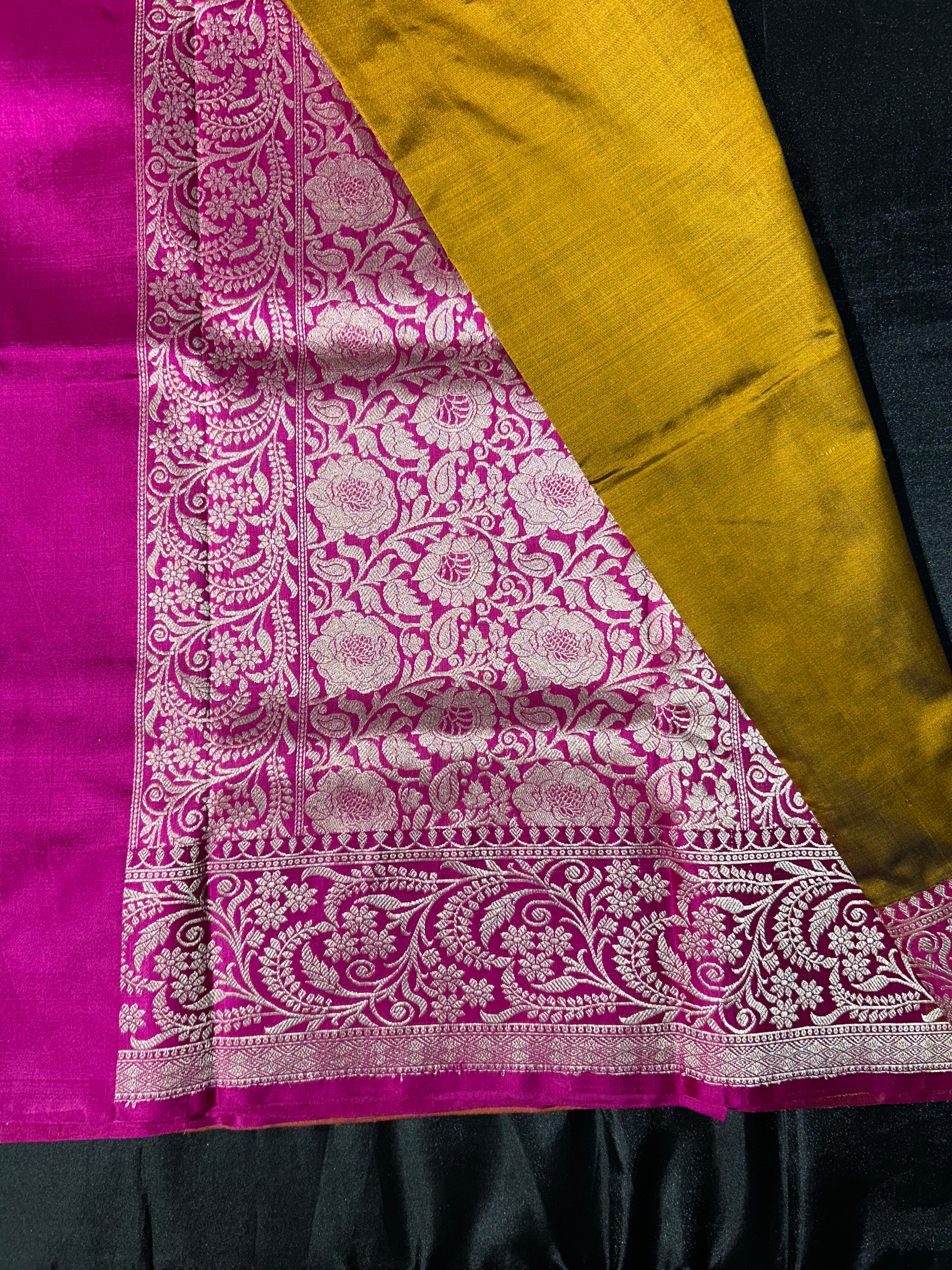 Mustard & Rani Pink Pure Banarasi Katan Silk