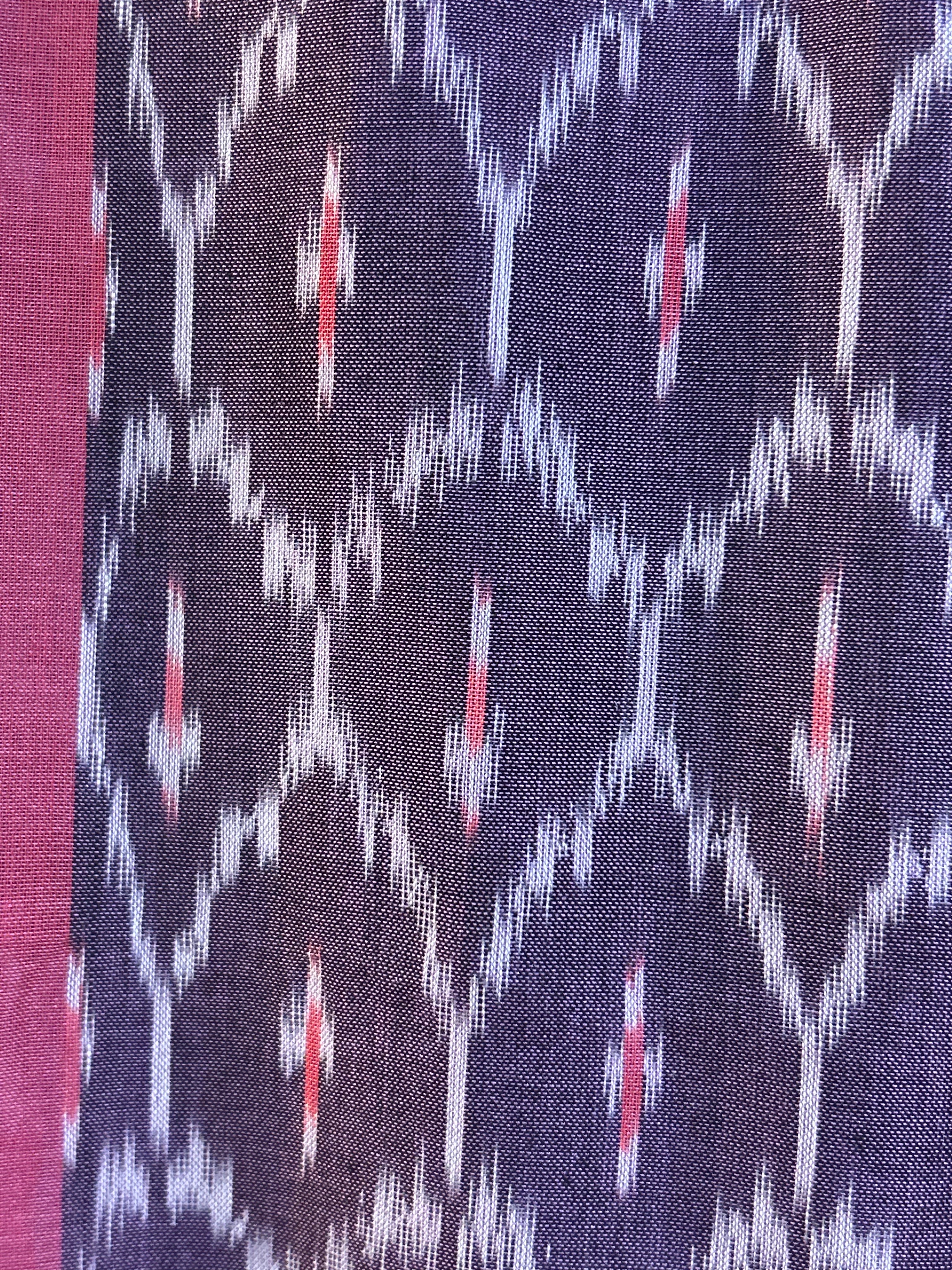 Pink & Dark Purple Mercerised Pure Ikkat Cotton Silk