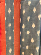 Sea Green & Orange Mercerised Pure Ikkat Cotton Silk