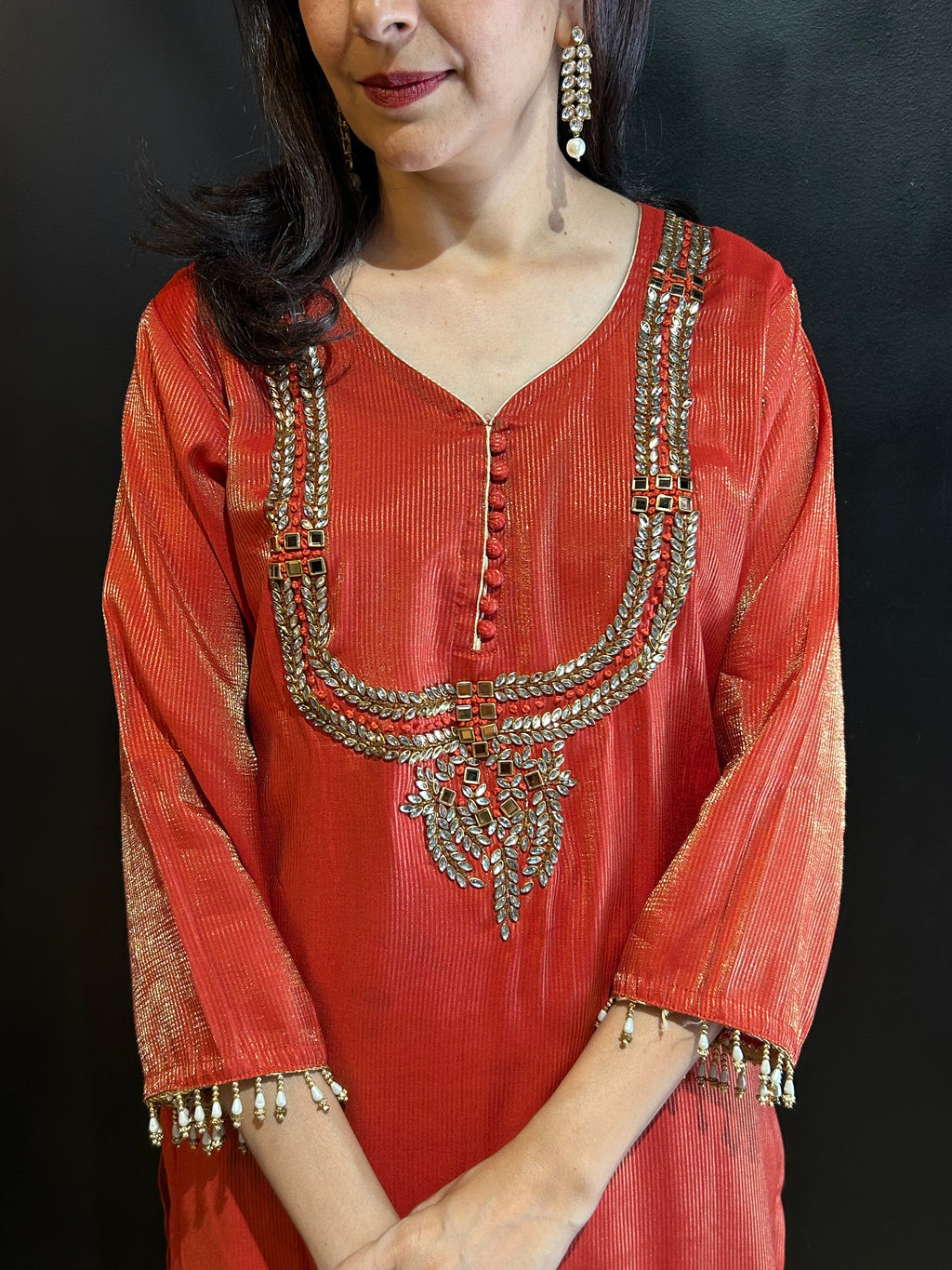Orange Tissue Silk Kurta Set