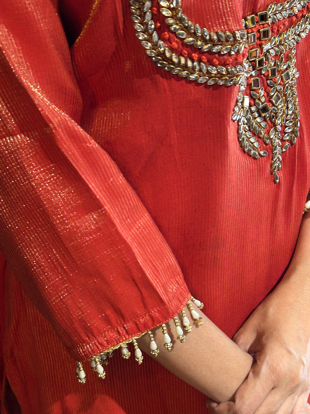Orange Tissue Silk Kurta Set