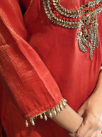 Orange Tissue Silk Kurta Set