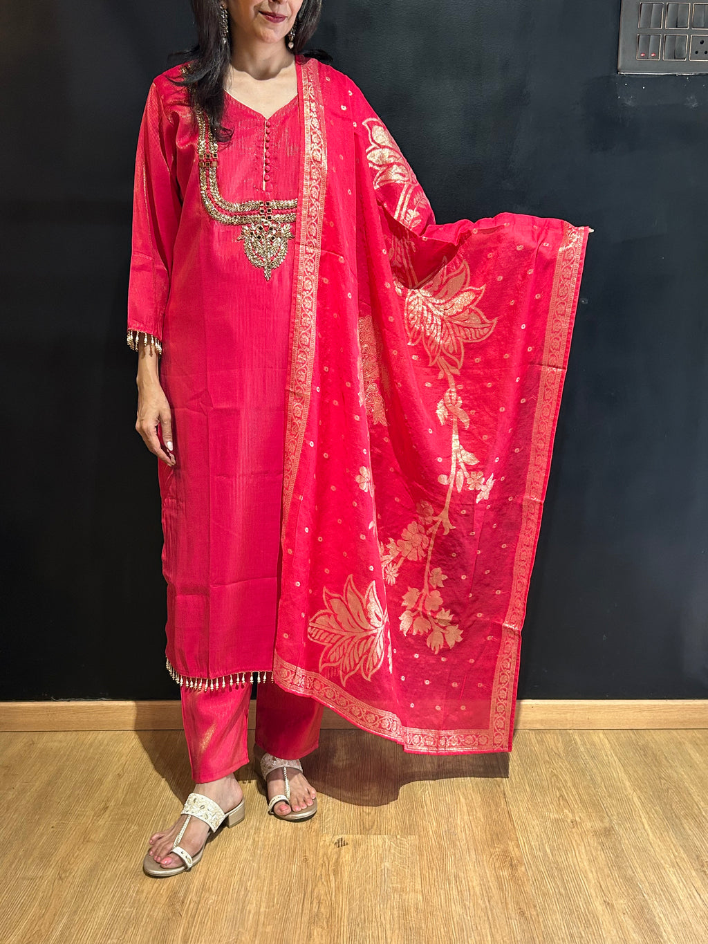 Pink Tissue Silk Kurta Set