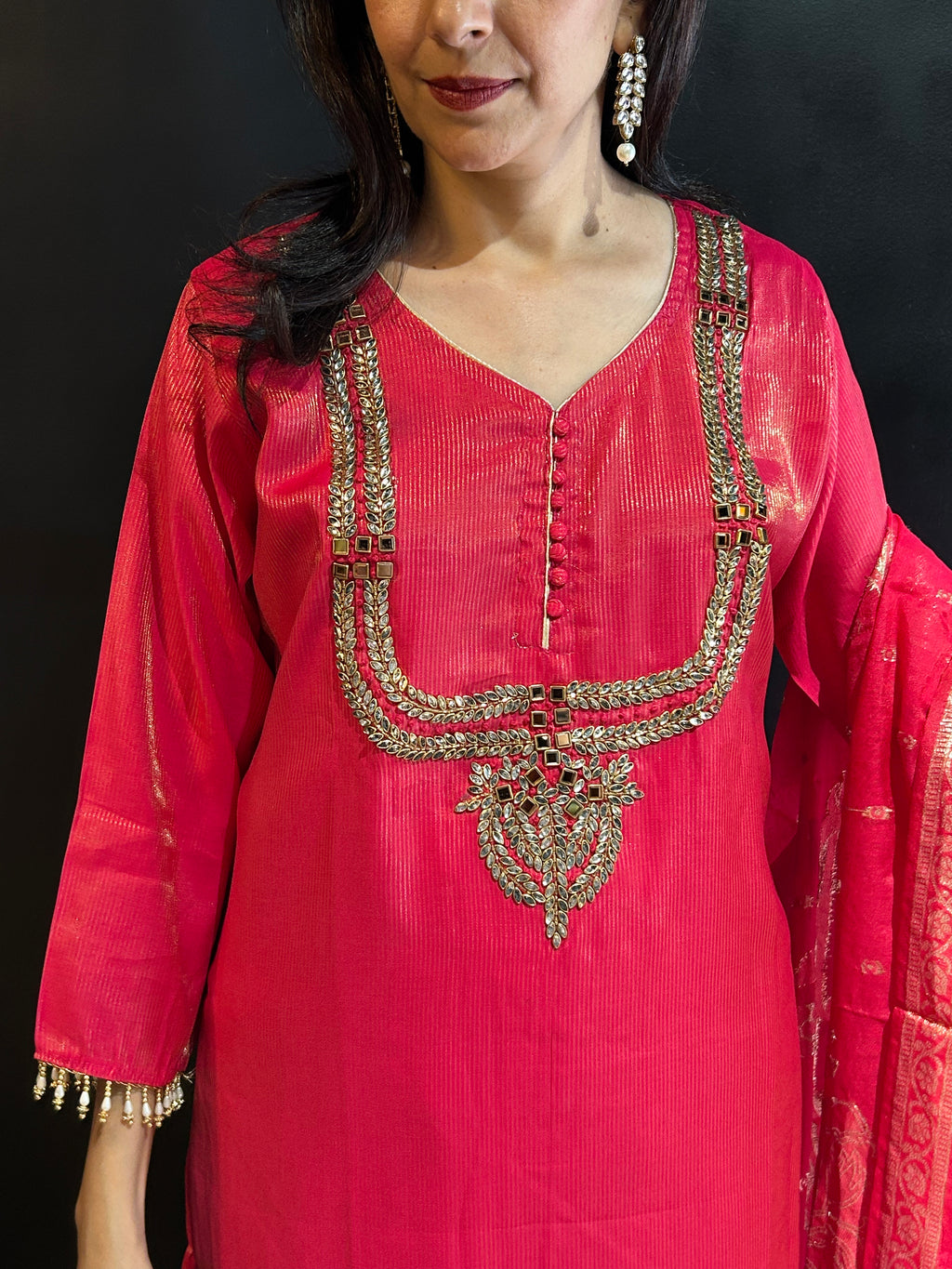 Pink Tissue Silk Kurta Set