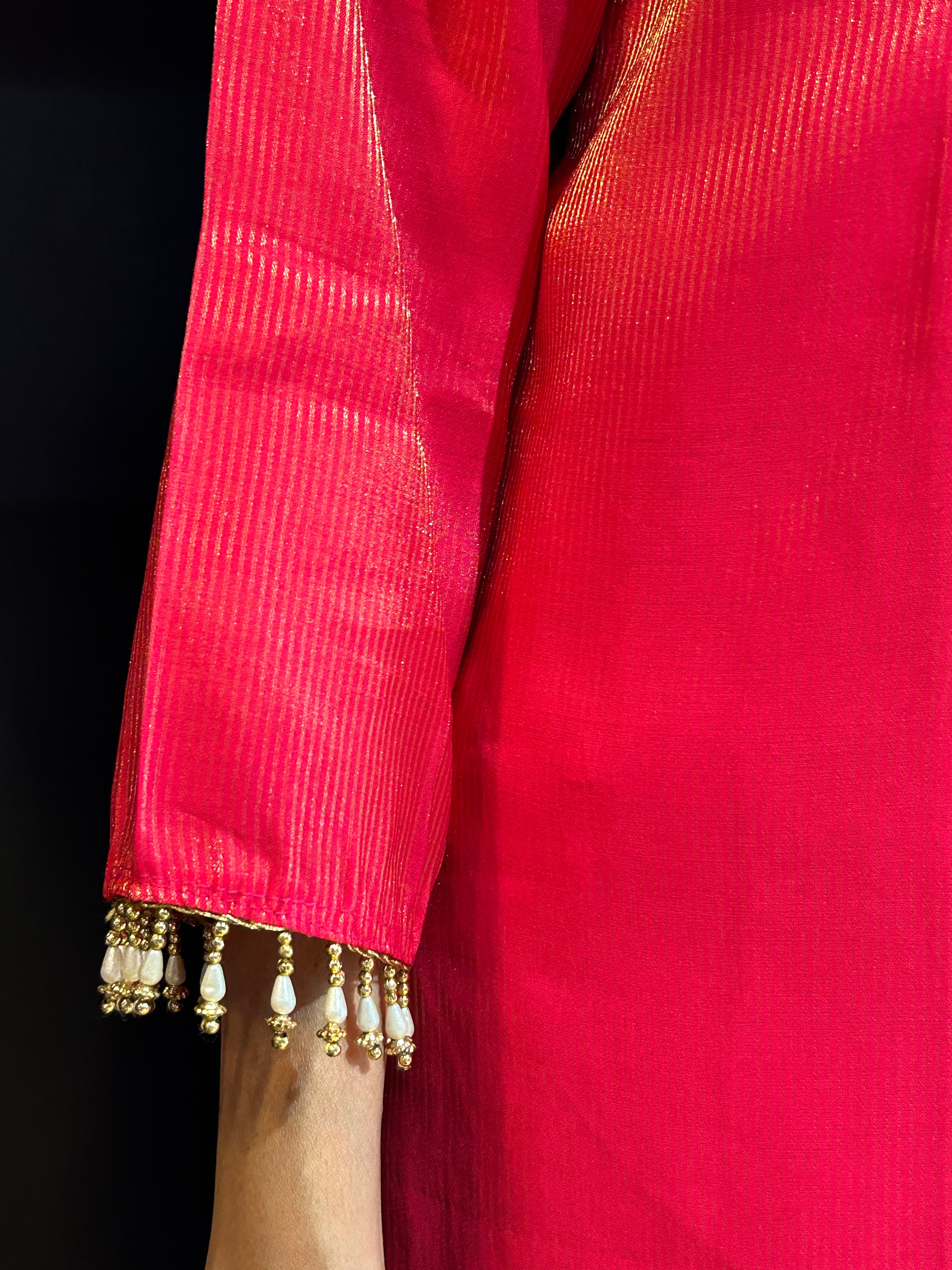 Pink Tissue Silk Kurta Set