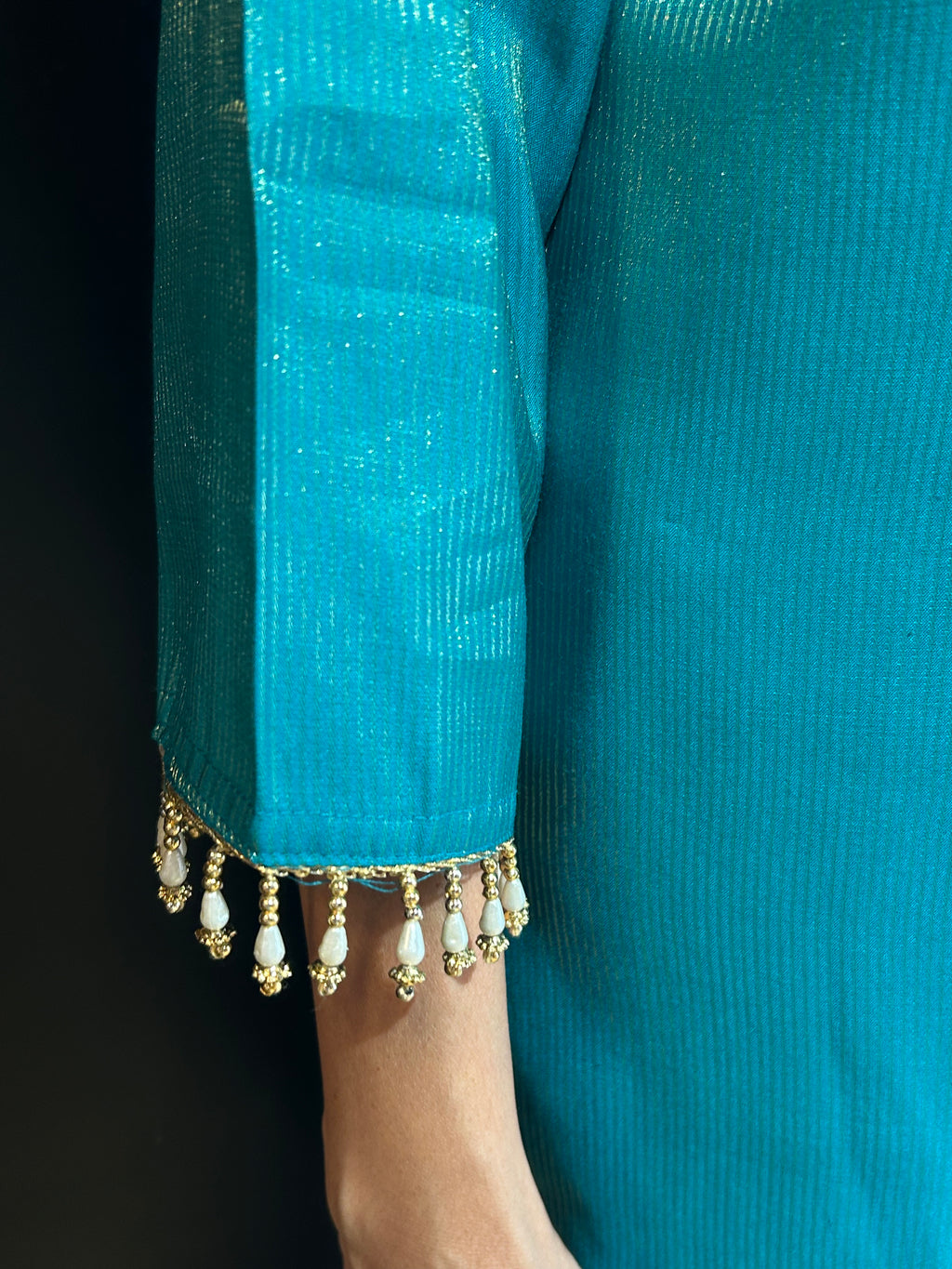 Teal Blue Tissue Silk Kurta Set