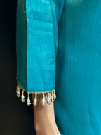 Teal Blue Tissue Silk Kurta Set