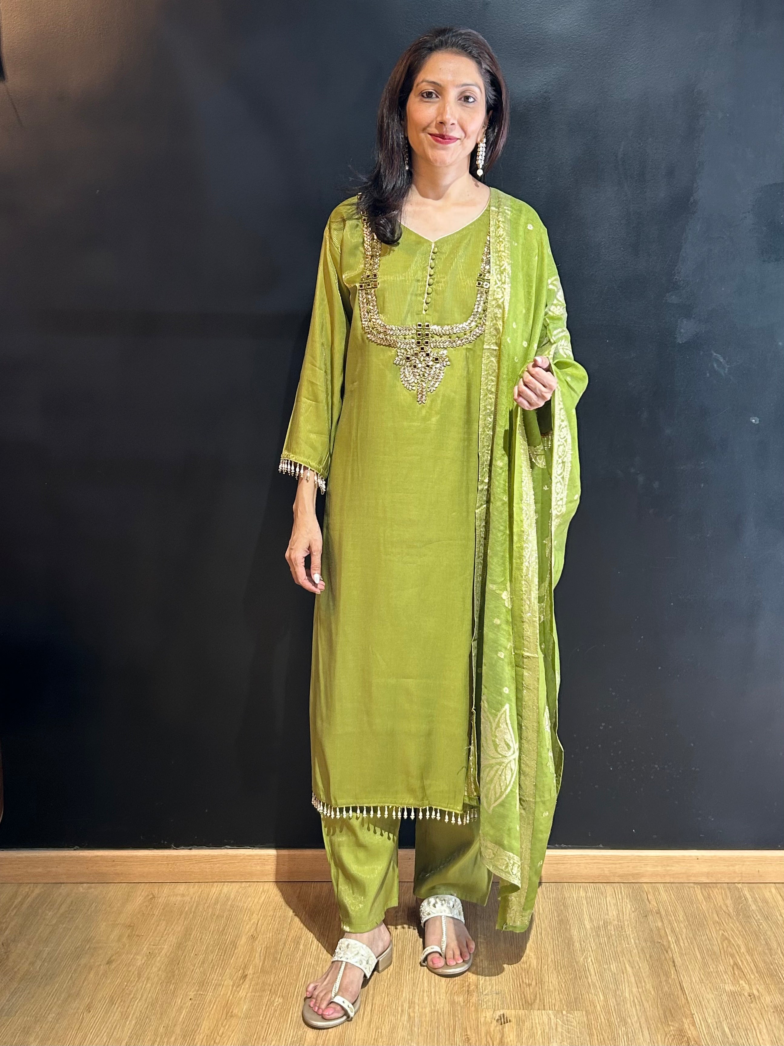 Green Tissue Silk Kurta Set