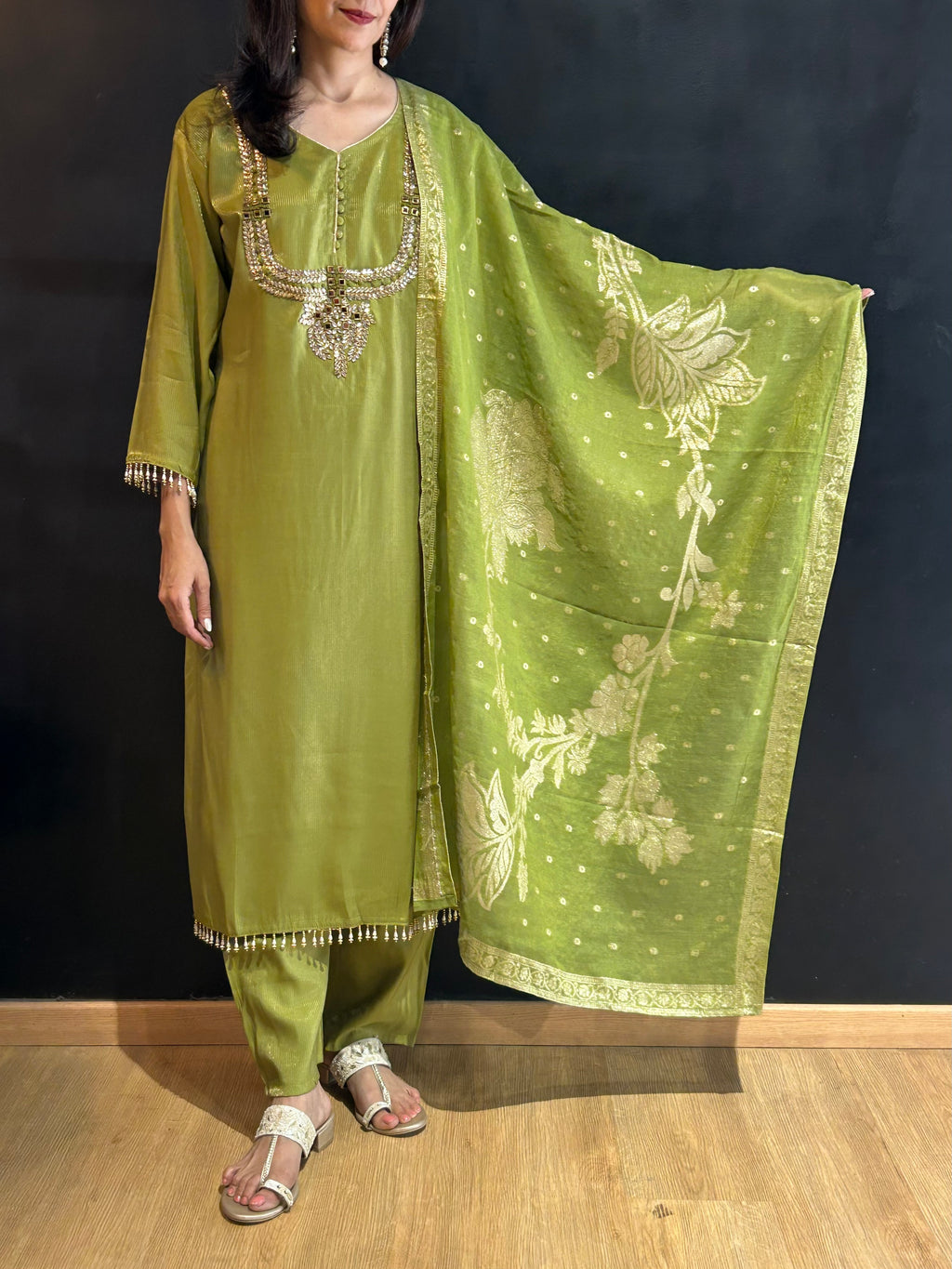 Green Tissue Silk Kurta Set