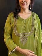 Green Tissue Silk Kurta Set