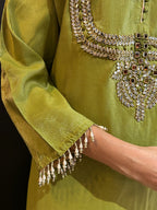 Green Tissue Silk Kurta Set