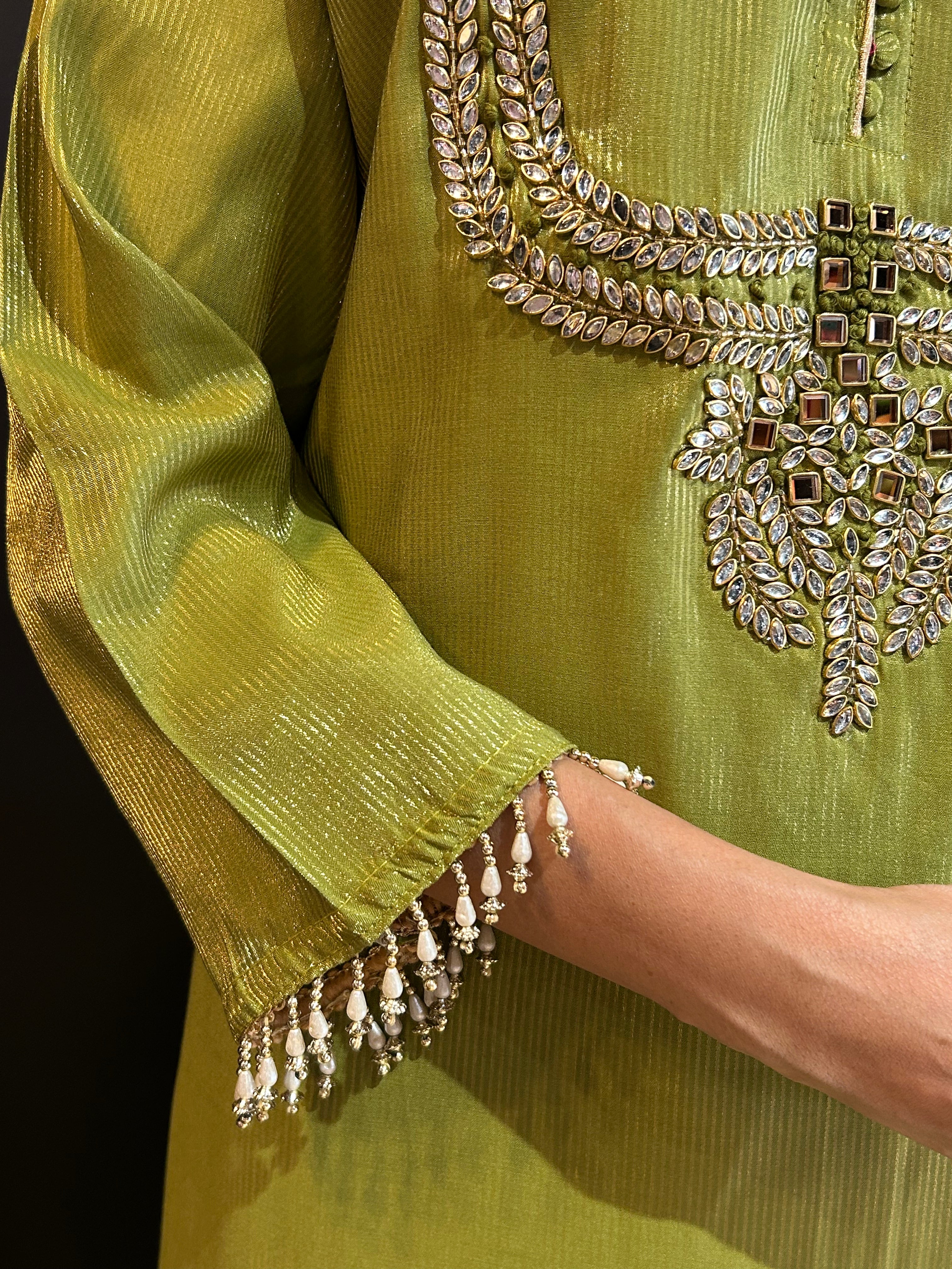 Green Tissue Silk Kurta Set