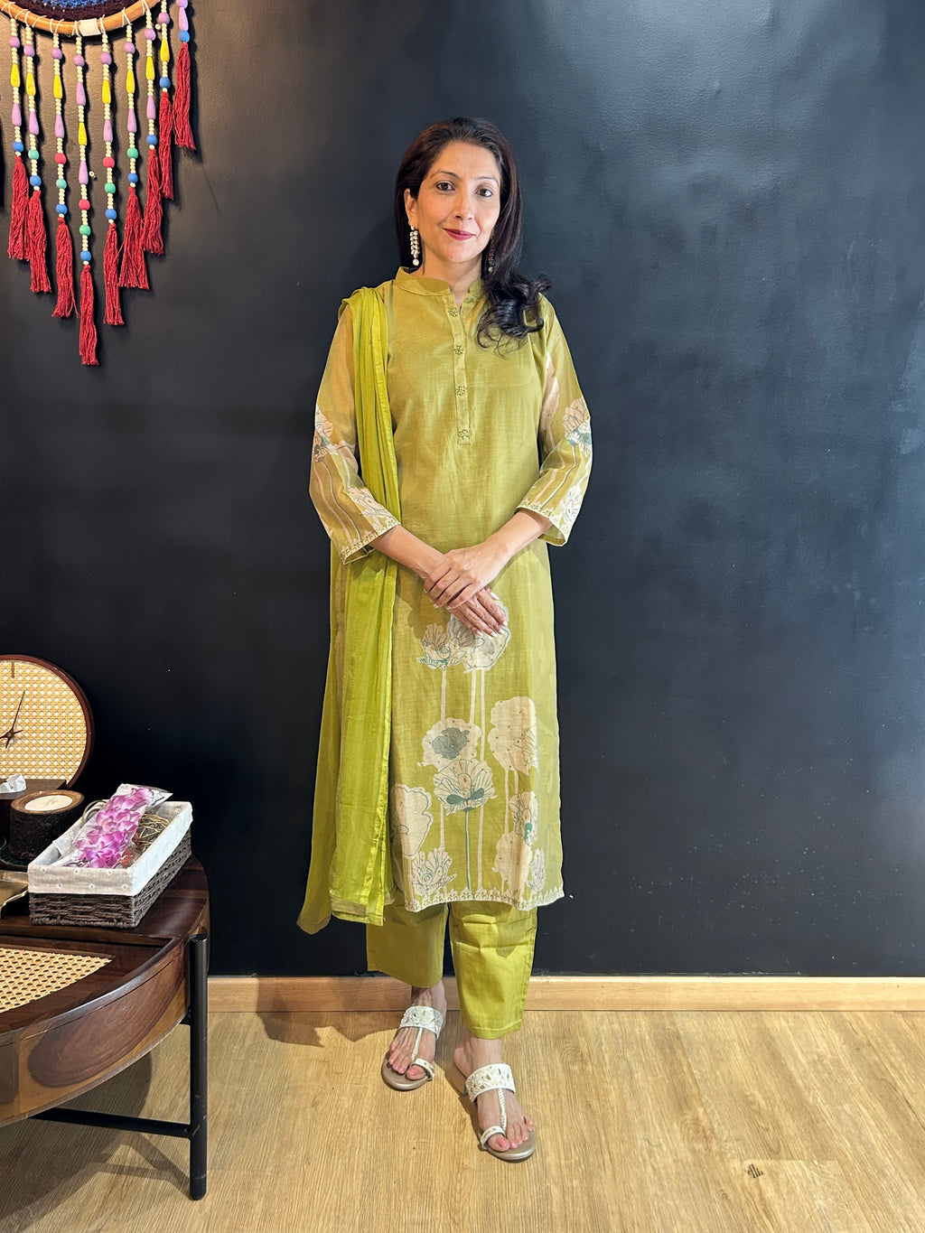 Green Mul Chanderi Kurta Set