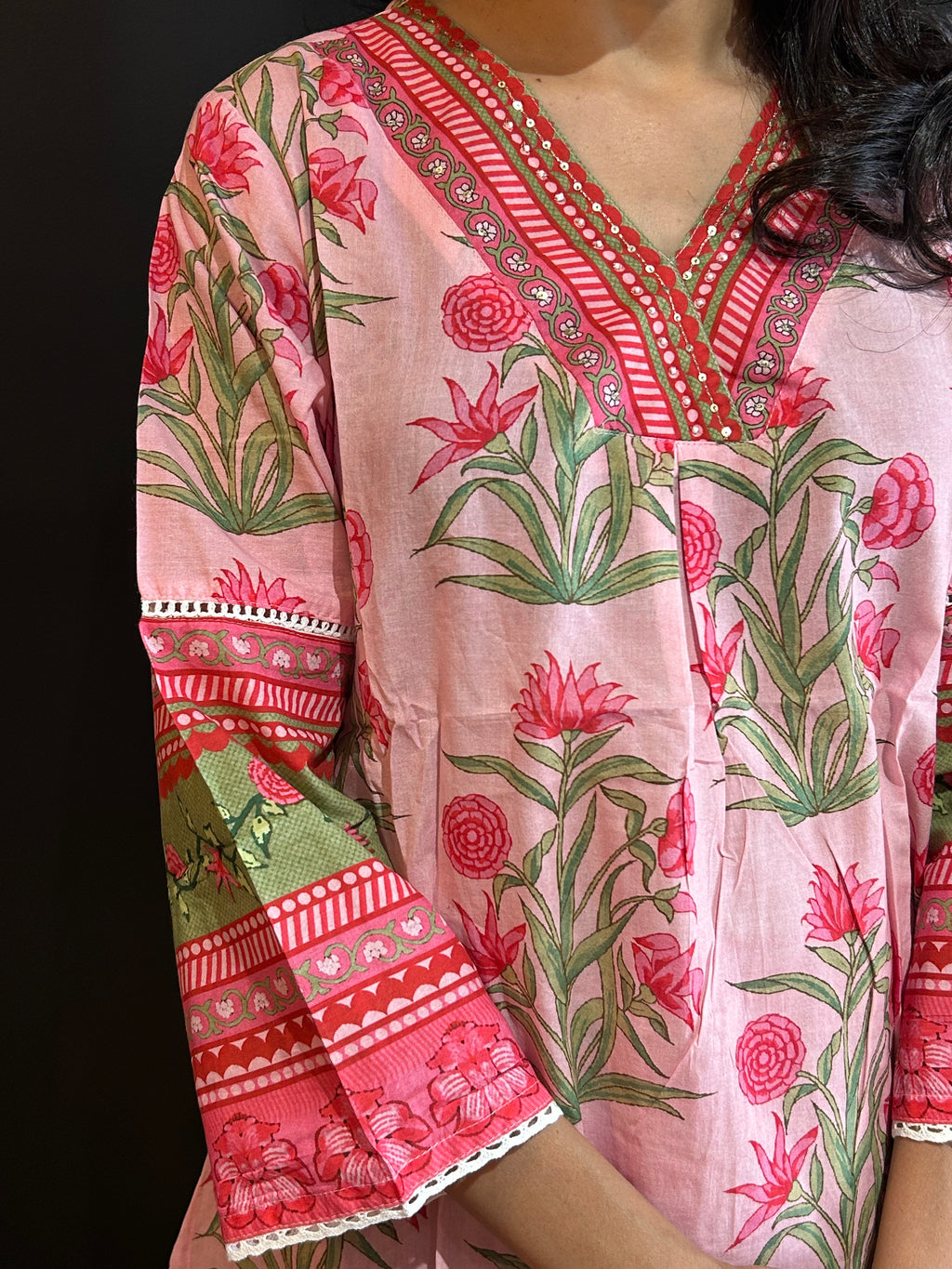 Pink Floral Kurta Set