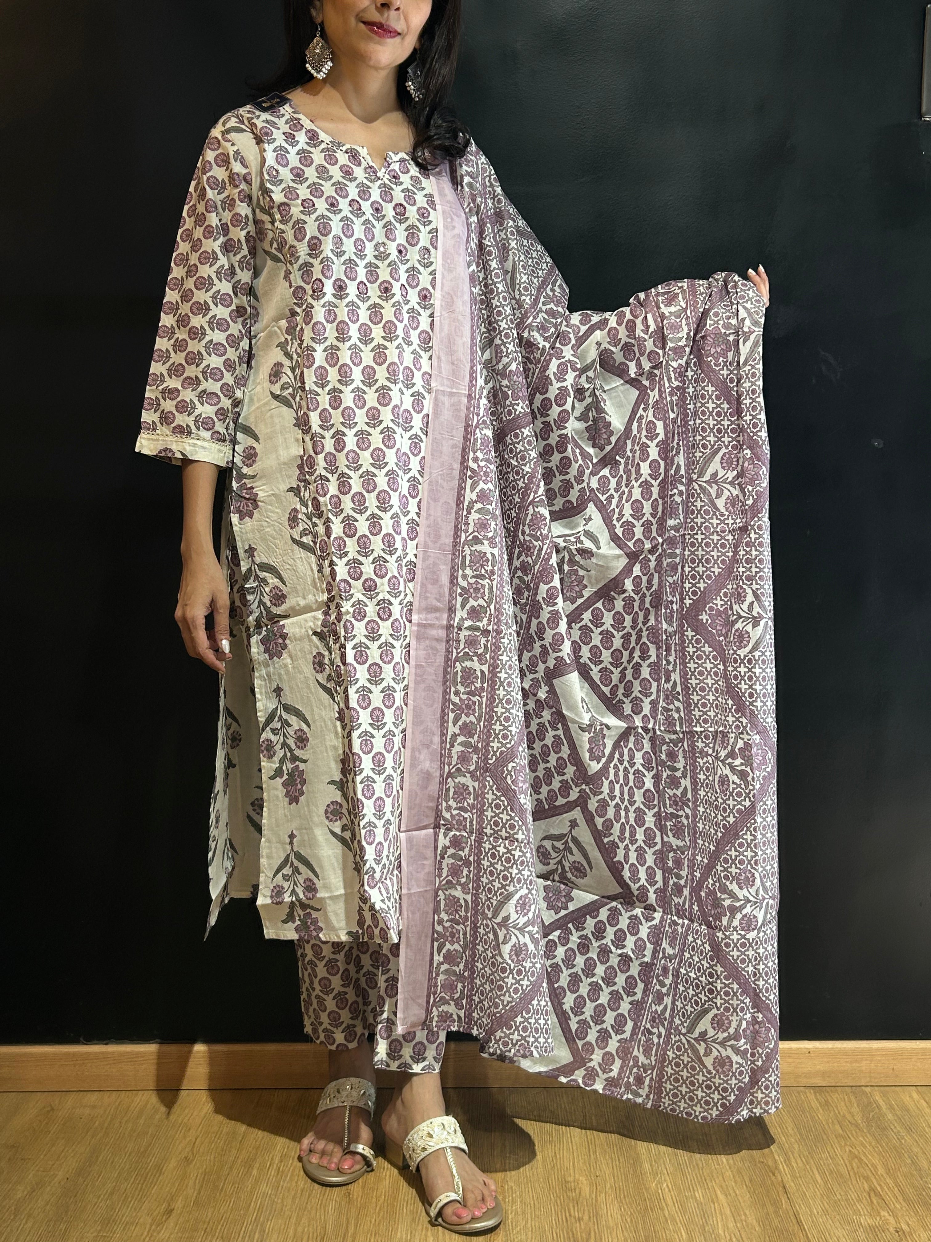 Purple Cotton Kurta Set