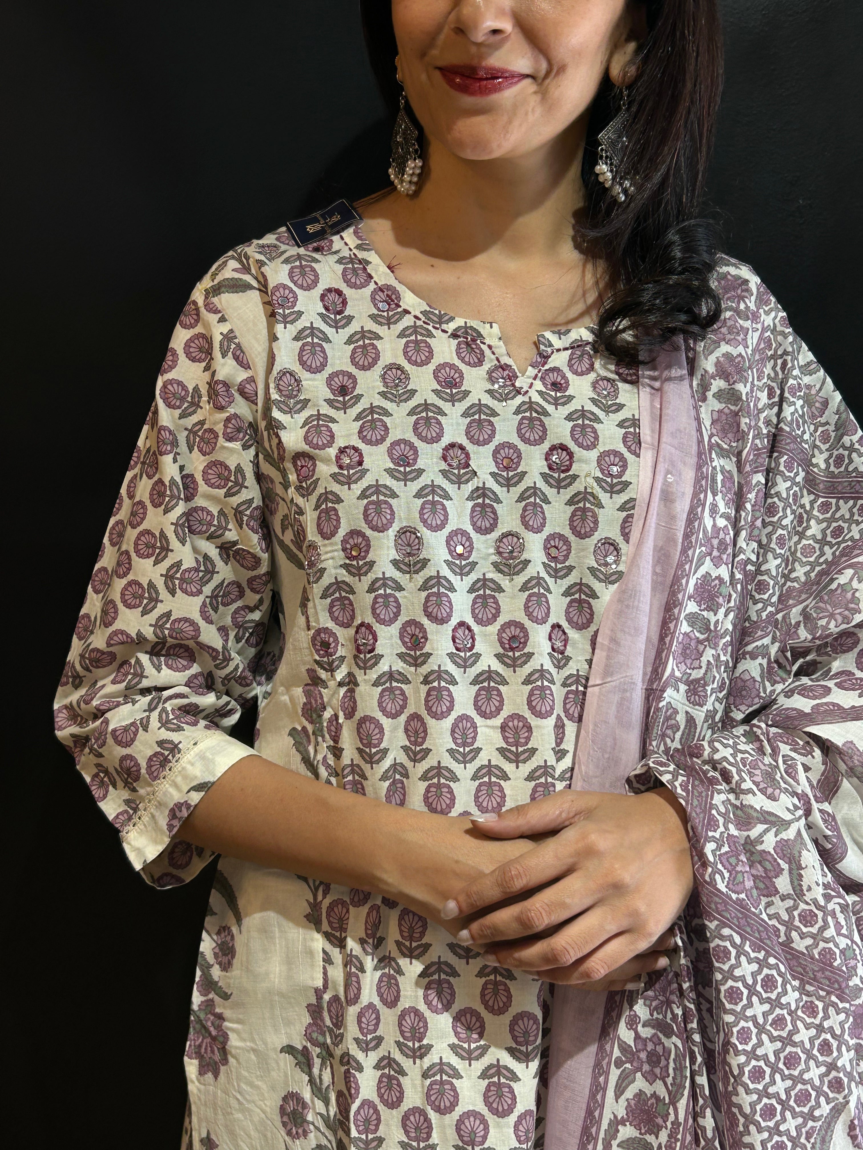 Purple Cotton Kurta Set