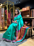 Tussar Silk Teal Green  Saree