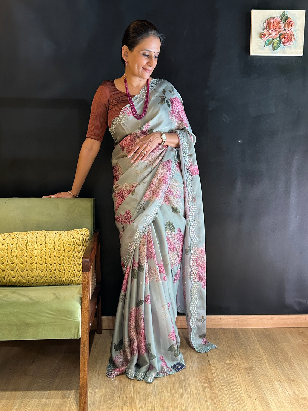 Satin Silk Olive Green Saree