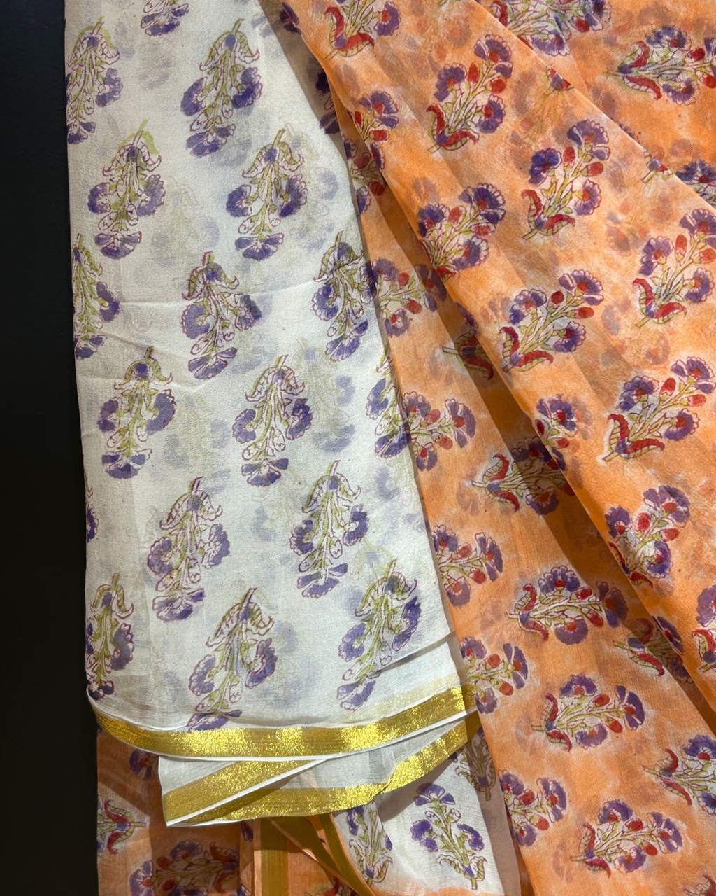 Pure Chiffon Peach Saree
